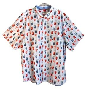 Tommy Bahama Mens 2XLT Red White Cheers Short Sleeve Camp‎ Button Shirt NWT